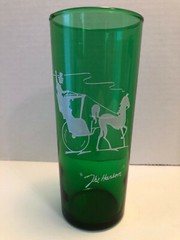 Vintage Anchor Hocking Forest Green Tall Collector Glasses 4 Different Gas Buggy