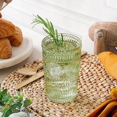 Glassware Set 6 Vintage Ribbed Green Drinking Glasses 13 oz Hand Wash Only