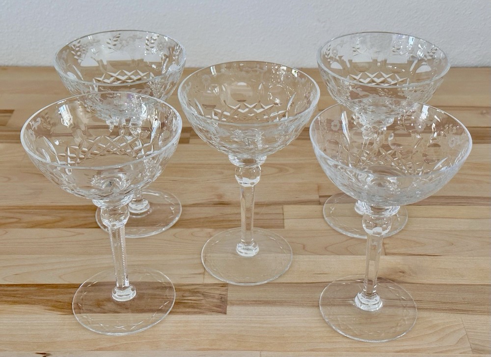 VTG Rogaska Galliano Crystal 7 1/8″ Champagne Tall Sherbet Glass Hand Blow 5 Pcs