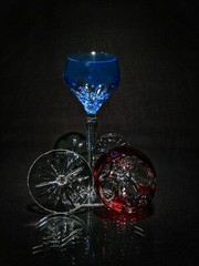 Faberge Colored Crystal Goblets 8.5″ H in Blue presentation case NIB