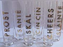 Set of 6 Toasting Cocktail Glasses Gold Cheers Sante Cin Cin Skal Happy Hour