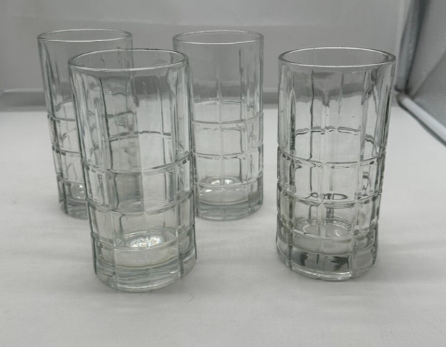 Set of 4 Anchor Hocking Tartan Manchester Clear Flat Iced Tea Glasses USA 16oz