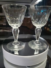 Wine / Cocktail Glasses Antique crystal Bubble stem Flute panel cut thumbprints