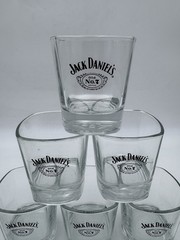 Jack Daniels Square Drinking Glasses Clear 4″ Lowball Whiskey Rocks Lot Of 7