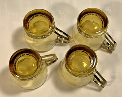 Vintage Libbey Gold Greek Key Glass Continental Coffee Cups w/ Amber Glass