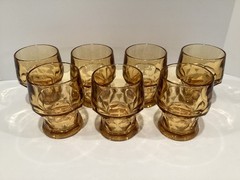Vintage 1970s Libbey Glass Tumblers Georgian Honeycomb Amber 4″ Tall – Set of 7