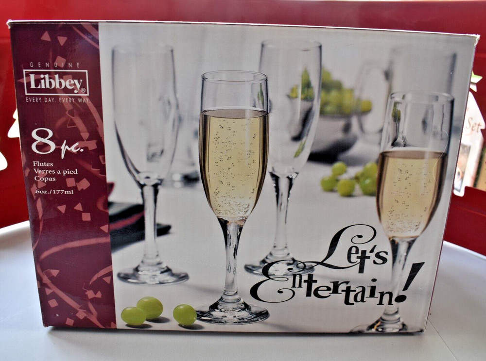 LIBBEY CLASSIC COPAS 6oz Champagne Clear Fluted Set of 8 Glasses 8.25″