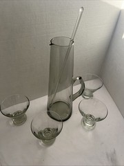 MCM 13″ Per Lütken Holmegaard Kastrup Smoke Glass Martini Pitcher W/4 Glasses