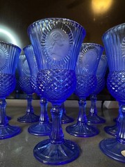 Vintage Cobalt Blue Avon Cameo Goblets Wine Glasses Set of 18