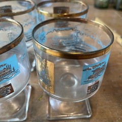 8 Vintage MCM Southern Comfort Libbey Steamboat Square Footed Rocks Bar Glasses