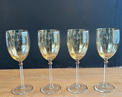 Vntg Cristalleria Fumo Crystal Hand Made Amber Top Column Stemware Italy 1970’s