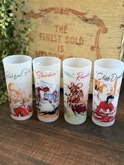 Vintage Set of 4 MCM Promotional Frosted Glass Tumbler Glasses 6″