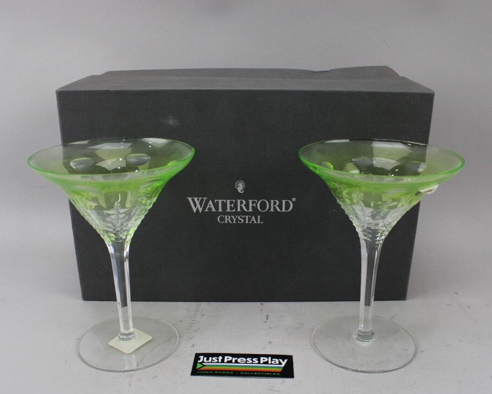 Waterford Crystal Simply Lime Green Cut Crystal Martini Glasses NIB