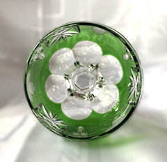 Set of 4 Emerald Hock Wines, 24% Lead Crystal by Ajka Hand Cut, 8″ tall, 7 oz