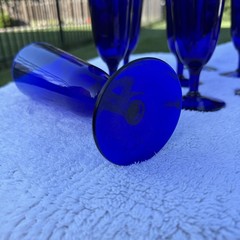 Vintage Pier One Cobalt Blue Pilsner Glass Set of Nine Contemporary 2000s Y2K