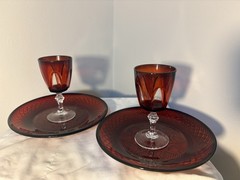 Cristal D’Arques-Durand Antique Ruby Glass Wine/Cordial Glass w/ Matching Plate