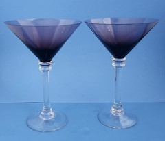 Regal Bloom Amethyst Ribbed Martini Glasses Clear Stems LARGE 8.5” x 5.5”