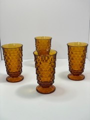 Fall Decor Retro VTG Amber Pressed Glass Tumblers Indiana Glass Style MCM