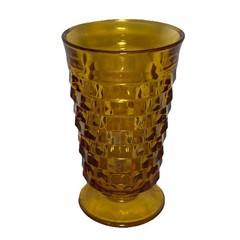 MCM VTG Indiana Whitehall Colony Amber Harvest Gold Cubist Footed 12 oz Tumbler