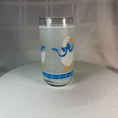 Vintage Libbey COUNTRY GOOSE Aunt Rhody frosted drinking glass blue ribbon