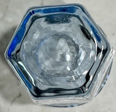 x7 Vtg Libbey Chivalry Lt Blue Juice Glasses Textured Hexagon Panel Signed 3.75″