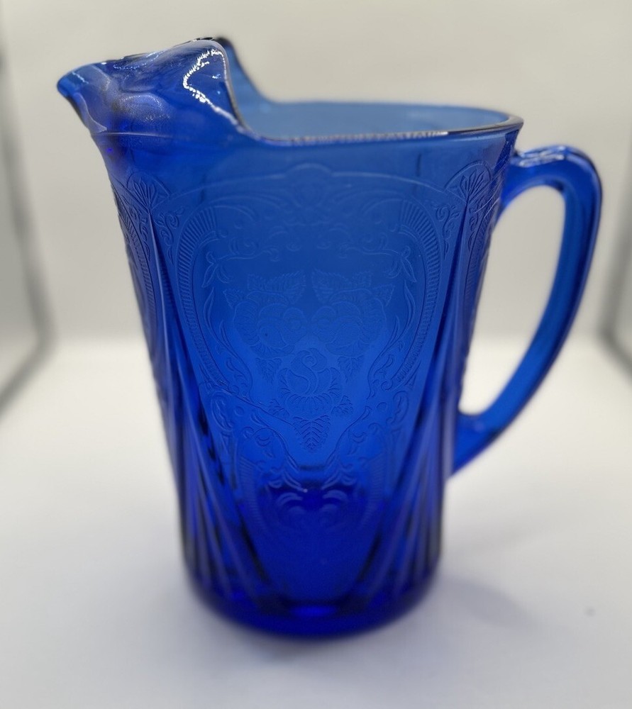 Hazel Atlas Cobalt Blue Depression Glass Royal Lace Water Drinks Barware Ice Lip