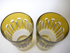 Gurusa Fine Crystal London (2) Birds of Paradise* Highball Glasses Light Olive