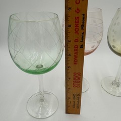 Allegro set 4 Balloon Wine Glasses Hand-Etched 18oz capacity Multicolor design