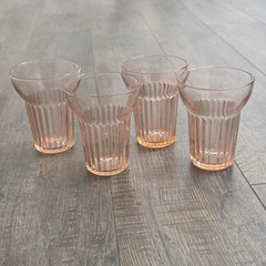 Vintage Anchor Hocking Queen Mary Pink Depression Drinking Glass Tumbler Set 4