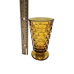 60’s Indiana Glass Co Whitehall Cubist Amber 6″ Pedestal Base Drinking Glasses