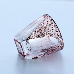 Lasering Chinese Style Hand Cut To Clear Red Sake/Shot Glass For Spirits 1oz