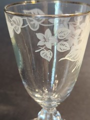 5 Vtg Libbey Glass 3003-18 Juice Goblets White Floral Etch Gold Rim 5” 4oz c1960