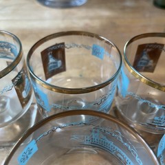 8 Vintage MCM Southern Comfort Libbey Steamboat Square Footed Rocks Bar Glasses