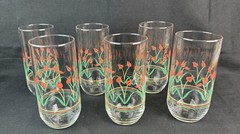 Lot Of 6 Vintage Coral Tulip 12 oz Highball Glasses