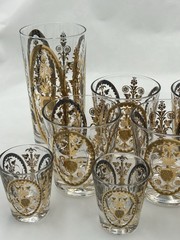 11 Pc Set Vtg UTD Glass/barware 22K Gold Overlay Hiball, Lowball, shot glasses