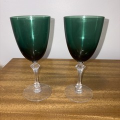 Vintage Emerald Green Crystal Wine Goblets 7.5 Inches