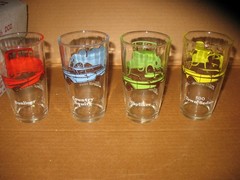 Vtg Rare Hazel-Atlas Ford Vtg Car Glasses Set of 4 With 8 Featured Cars W/Box
