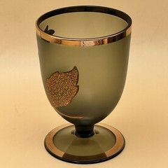 VTG BOHEMIAN CZECH FOOTED GLASS GOBLETS SMOKY SAGE GREEN 24K GOLD GILT SET OF 6