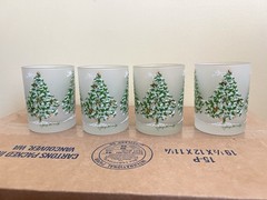 Georges Briard Christmas Tree Frosted Glasses Dove Set of 4 VTG MCM Signed