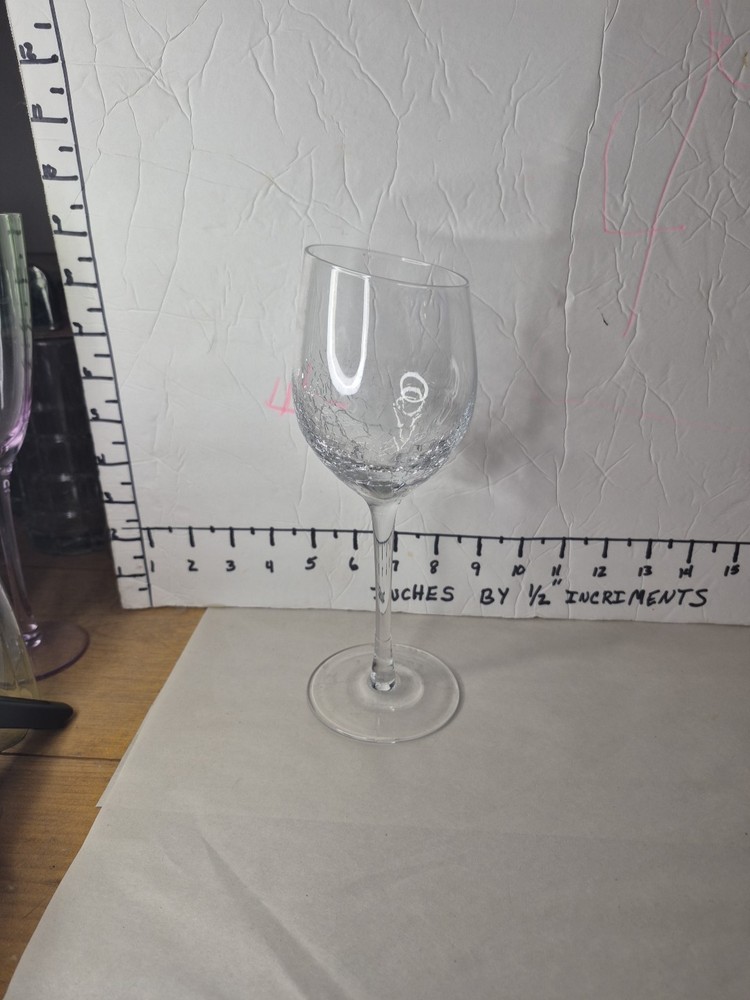 Pier 1 One Angled CRACKLE WINE GLASS Slant Slanted Rim Goblet Reflections