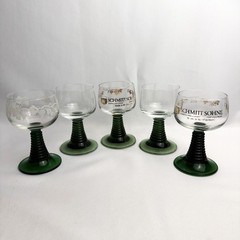 Roemer Vintage Beehive Green Stem Glasses Etched Grapevine Barware 5 pcs.