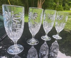 Godinger Shannon Crystal South Beach Iced Beverage Goblet 8″ Palm Tree Set of 4