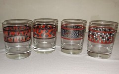 4 Vtg MCM Glass Set Lowball Collins Tumblers Glasses Games Ocean Man Cave Home