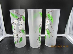 3 Vintage LIBBEY Tall Frosted DOGWOOD GLASS hand painted Ice Tea DR-263