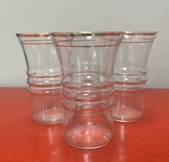 Anchor Hocking 5 Ounce Juice Flat Tumbler Ring Design w/ Gold Bands Set of 4