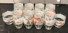 Vintage Lot 10 Sangrio Silent Night Glasses Christmas 3 Sizes Holiday Winter Cup