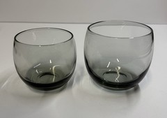 Set of 6 Vtg Smokey Gray Roly Poly Round Cocktail Glasses 2-6 oz, 4-8 oz