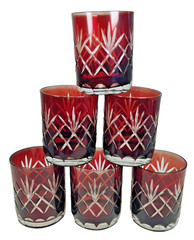 Mid 20th Century Boho Czech Clear Cut Etches Crystyal Lowball Glasses Set 6