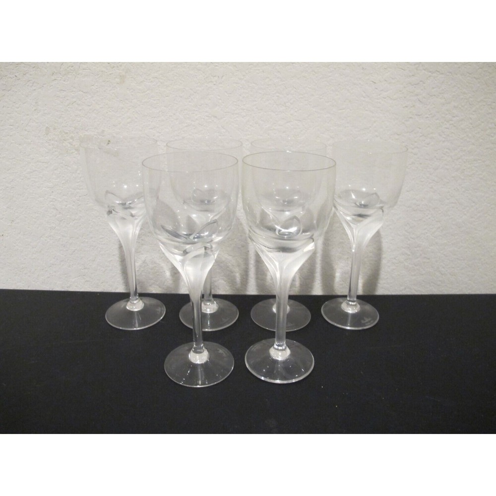 Set (6) Rosenthal Studio Linie Iris Frosted Stem Crystal White Wine Glasses