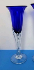One Off Hand Blown And Signed Cobalt Blue 10” Tall Champagne Flute